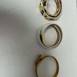3 Rustic Cuff Bracelets - Gold - White w/Gold - Leapard Fur w/ Gold